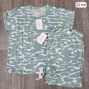 COMO BLU WOMENS MEDUIM LOUNGE PANT SET GREEN BLUE CAMO NIP ULTRA SOFT